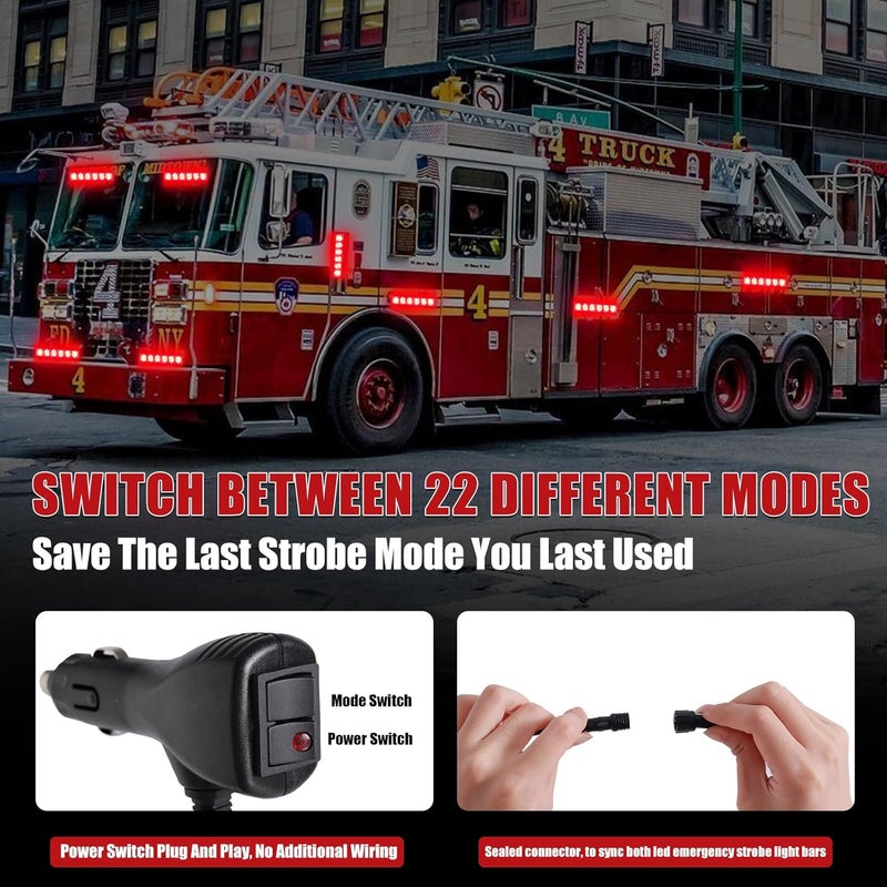 Tiannor 2X 6.1 inch Emergency Strobe Lights Red 12 LED Hazard Warning Flashing Safety Front/Rear Windshield Deck Split Lights Grille for Volunteer Firefighter Vehicles POV Trucks - Image 4